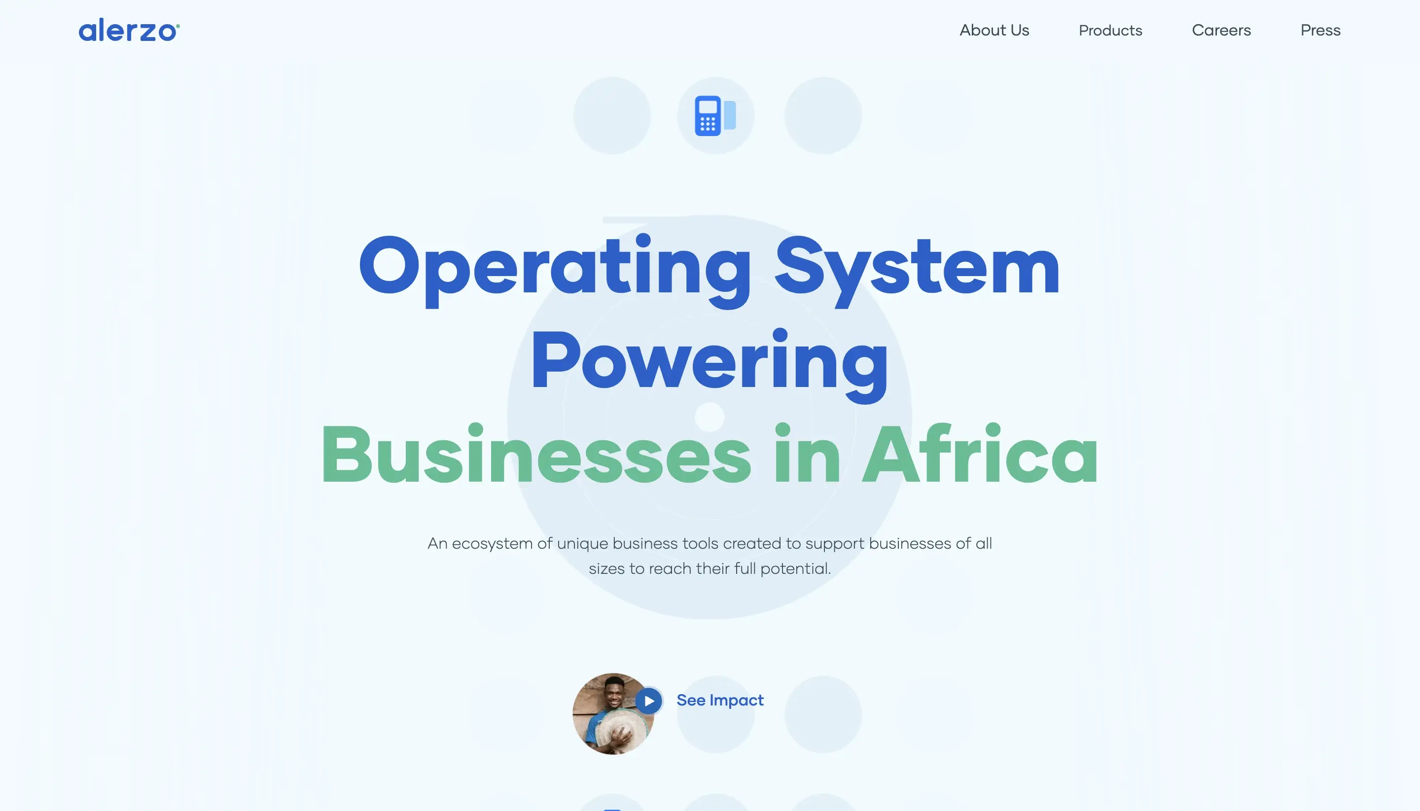Screenshot of Alerzo — Marketing site for a technology platform serving micro-businesses