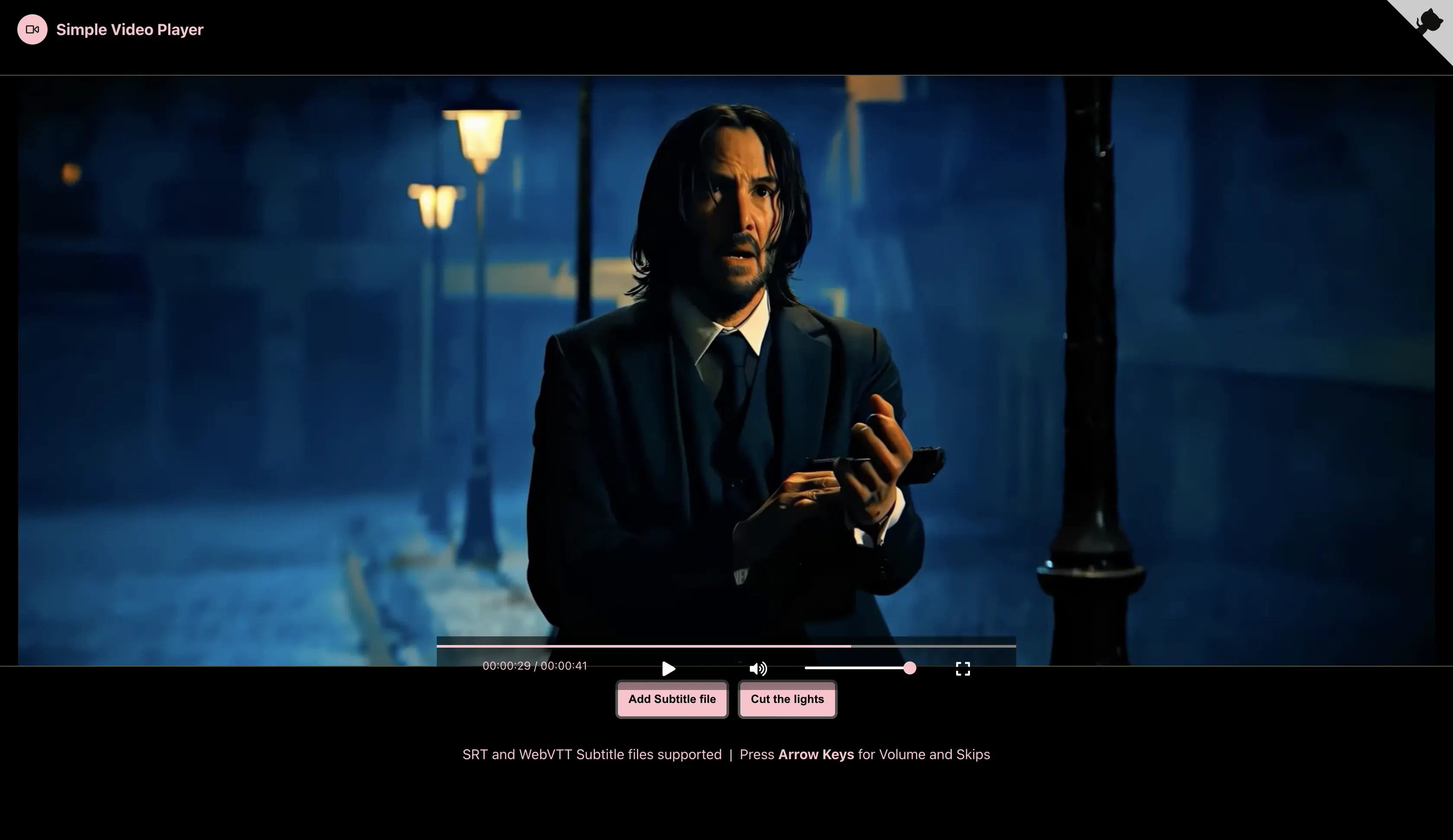Screenshot of Simple Video Player — Play local video files in the browser, with subtitle file support